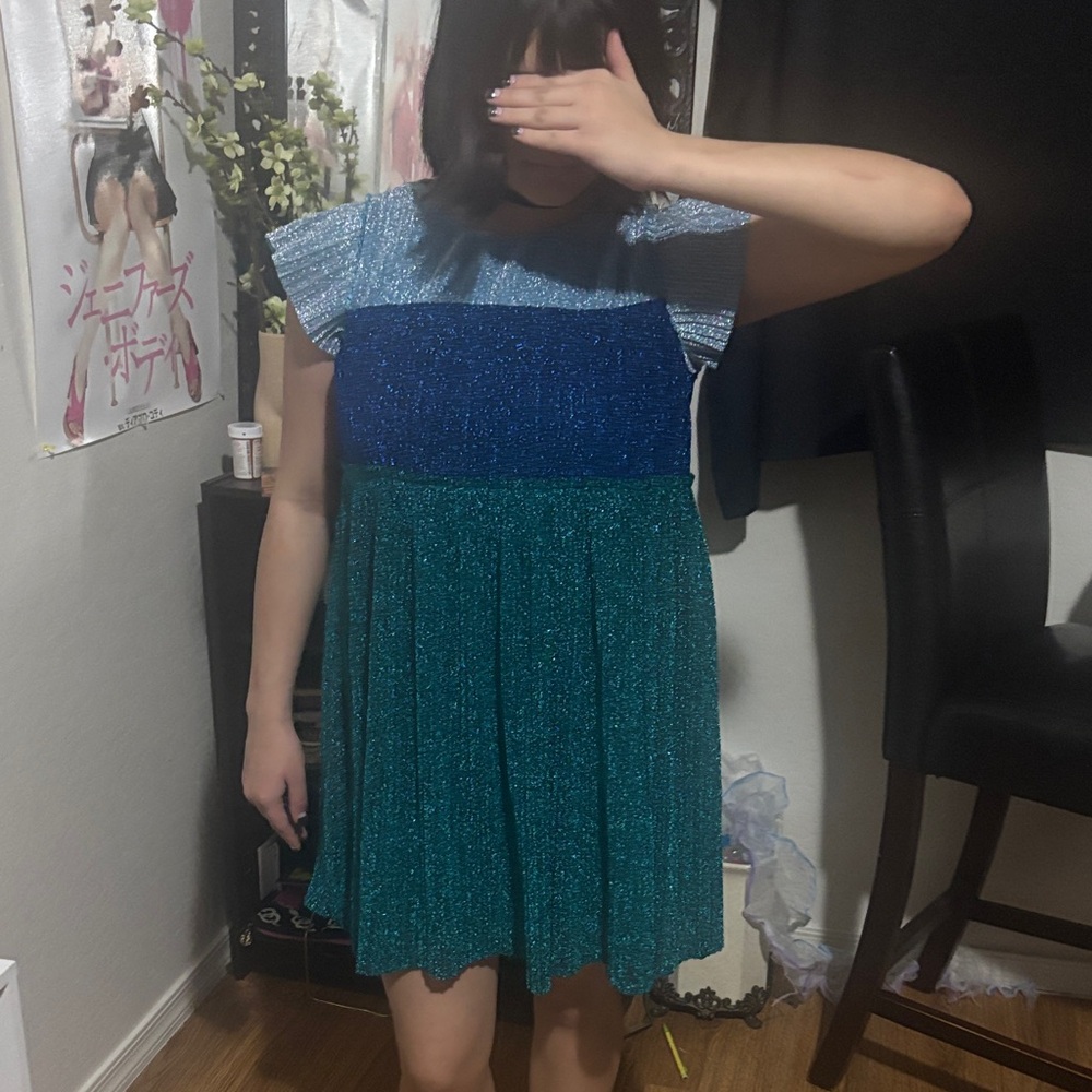BCBG Sparkle Blue and Teal Midi Dress